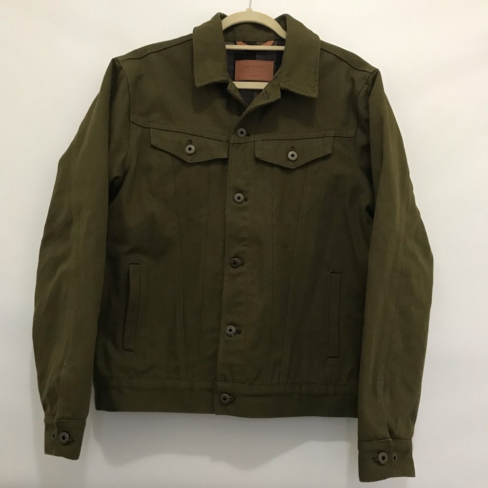 Line Of Trade Jacket Flannel Lined Canvas Trucker Chore Men's Olive Green Size M